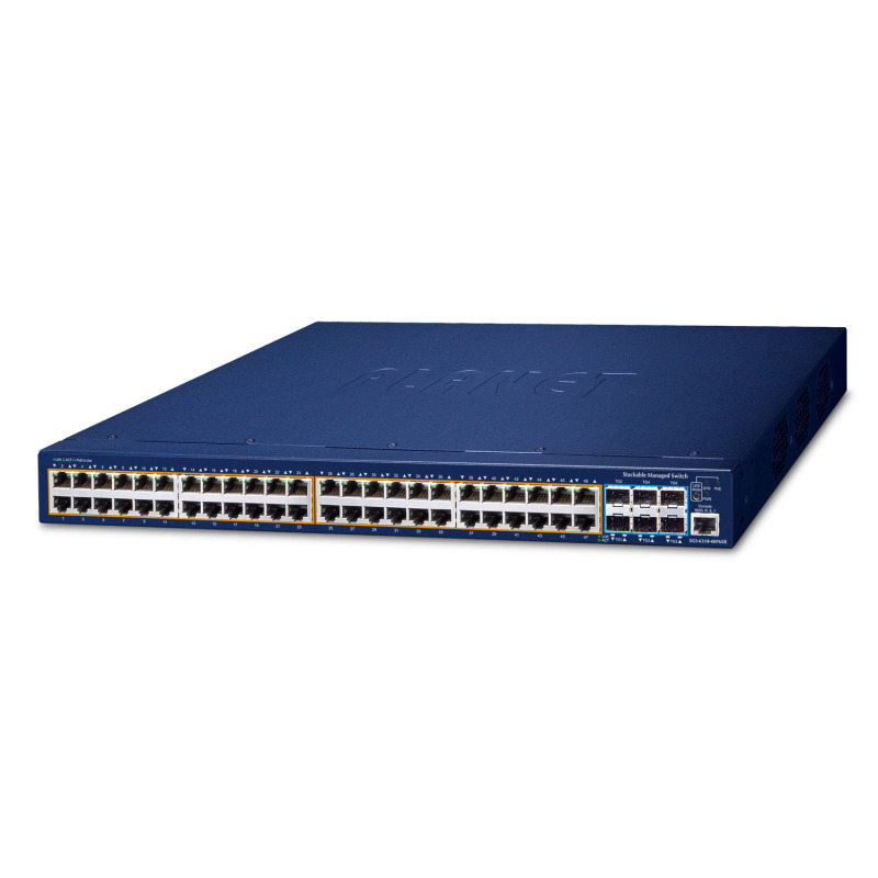 Switch Administrable Stacking Capa 3 48 Puertos PoE Gigabit 8023at 6 Puertos SFP de 10 G Incluye Fuente Redundante de 55 V cc