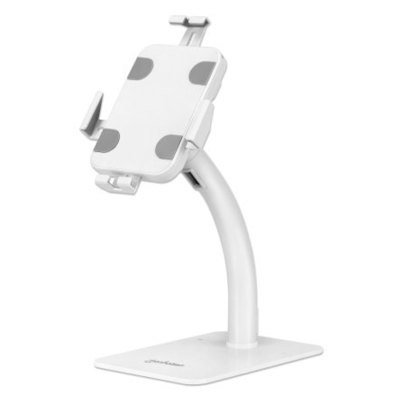 MANHATTAN 406352 - Soporte antirrobo para Tablet y iPad / Soporte universal para tabletas de 7,9" a 11", para escritorio, con rotación de 360°, inclinación de +20° a -110°, blanco