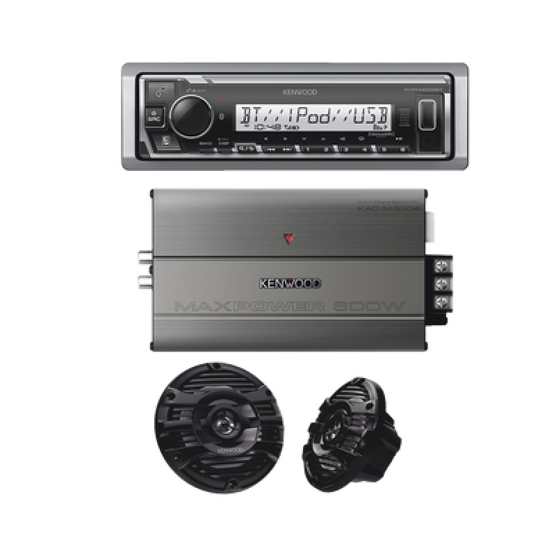 Kit de estéreo con Bluetooth KMRM332BT | Amplificador KACM5014  | más Par de bocinas KFC1653MRB