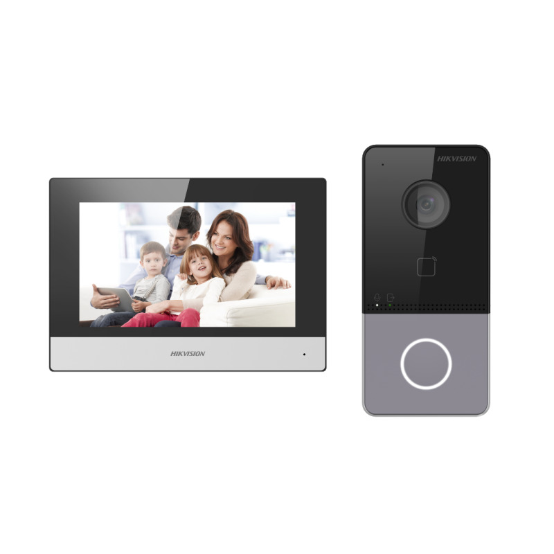 Kit de Videoportero IP Poe Estandar con llamada a App de Smartphone HikConnect / Apertura con tarjeta MIFARE / Frente de calle IP65 / Soporta 1 Departamento