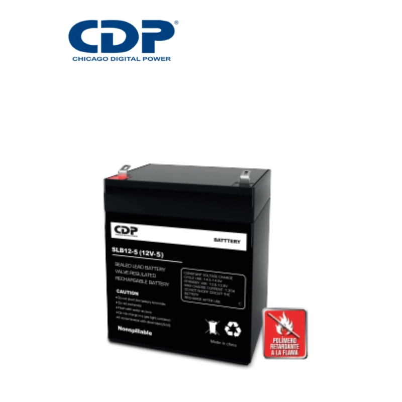 CDP SLB 12-5 - Batería de respaldo de 12V a 5AH / Batería libre de mantenimiento y fácil instalación / Compatible con CCTV y DSC