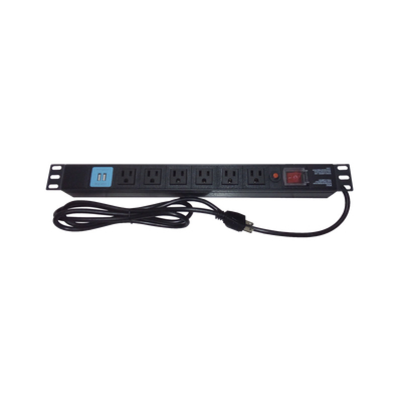 Tomacorriente Horizontal PDU de 6 contactos NEMA 515R  2 USB para instalación en Rack de 19 1UR 125 Vca/ 15 A THE0040091001001