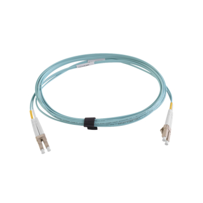 Jumper de Fibra Óptica Multimodo 50/125 XGLO OM3 LCLC Duplex OFNR Color Aqua 5 Metros
