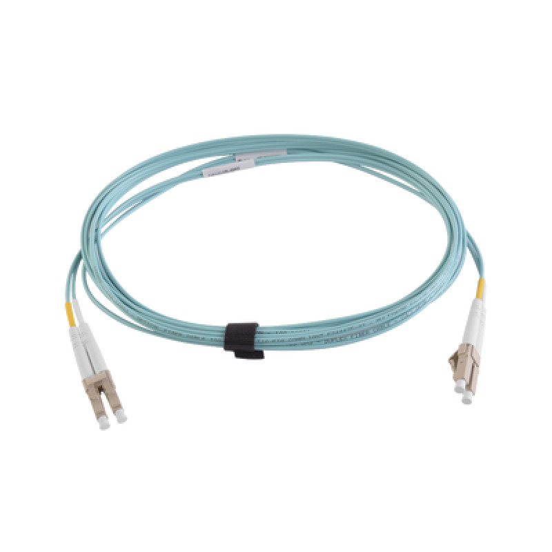 Jumper de Fibra Óptica Multimodo 50/125 XGLO OM4 LCLC Duplex OFNR Color Aqua 10 Metros