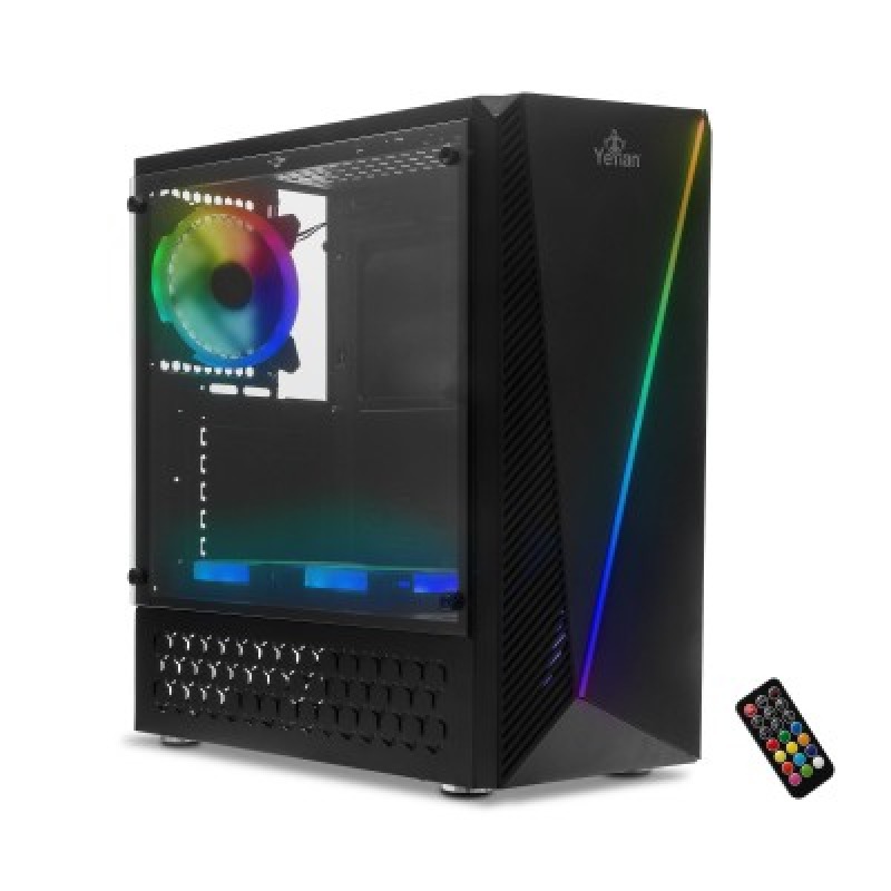 GABINETE YEYIAN (YCH-LAR7-01BK) CRESCENT MASTER,MICRO ATX,3*FAN 120MM RGB,NEGRO,SIN FUENTE ATX
