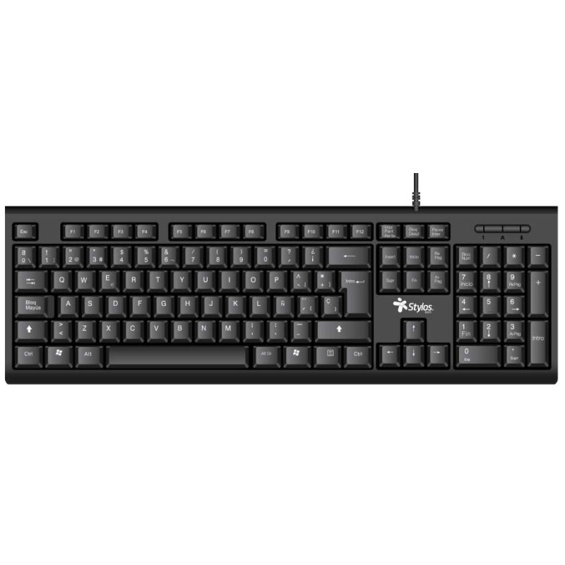 KIT TECLADO Y MOUSE ALAMBRICO STYLOS (STPKTM4B) MEMBRANA, 105 TECLAS, MOUSE 3 BOTONES, USB, NEGRO
