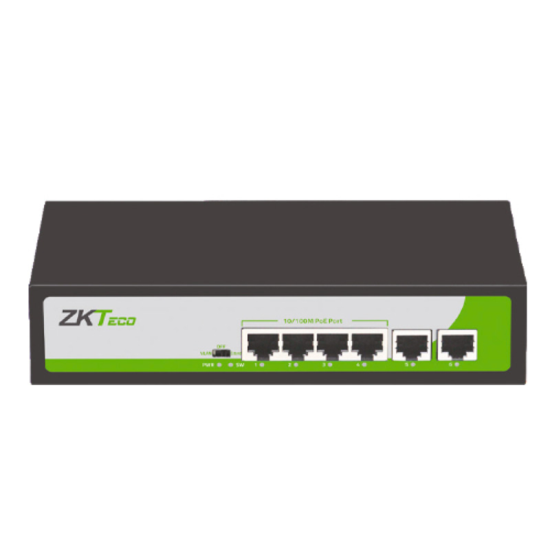 ZKTECO PE04255C - Switch de 4 Puertos Fast Ethernet / 4 Puertos PoE 10/100 / 2 Puertos RJ45 10/100 / Soporta hasta 250 mts sobre UTP CAT 6 / Protección Contra Descargas  / NO Administrable
