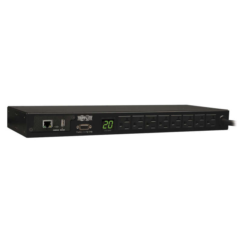 PDU MONOFASICO MONITORIABLE TRIPP LITE PDUMNH20 1.9KW, DE 120V, 8 TOMACORRIENTES 5-15R, 5-15P, CABLE DE 3.66 M (12 PIES), INTERFAZ DE PLATAFORMA LX, PARA INSTALACION EN RACK 1U.