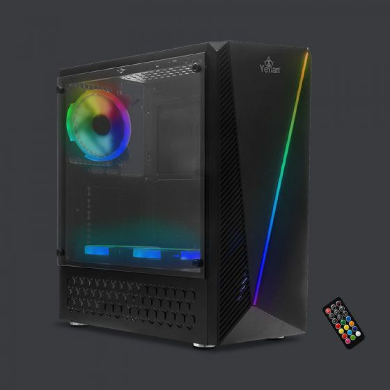 GABINETE YEYIAN (YCH-LAR7-01BK) CRESCENT MASTER,MICRO ATX,3*FAN 120MM RGB,NEGRO,SIN FUENTE ATX