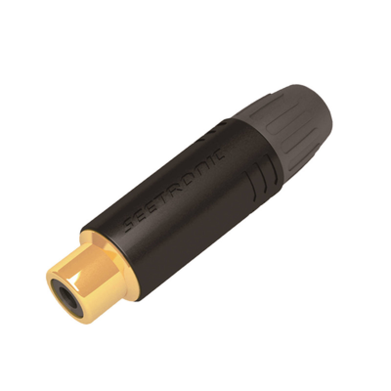 Conector Hembra RCA | Carcasa Enchapada en Negro | Contacto Enchapado en Oro | Cable OD 3565mm