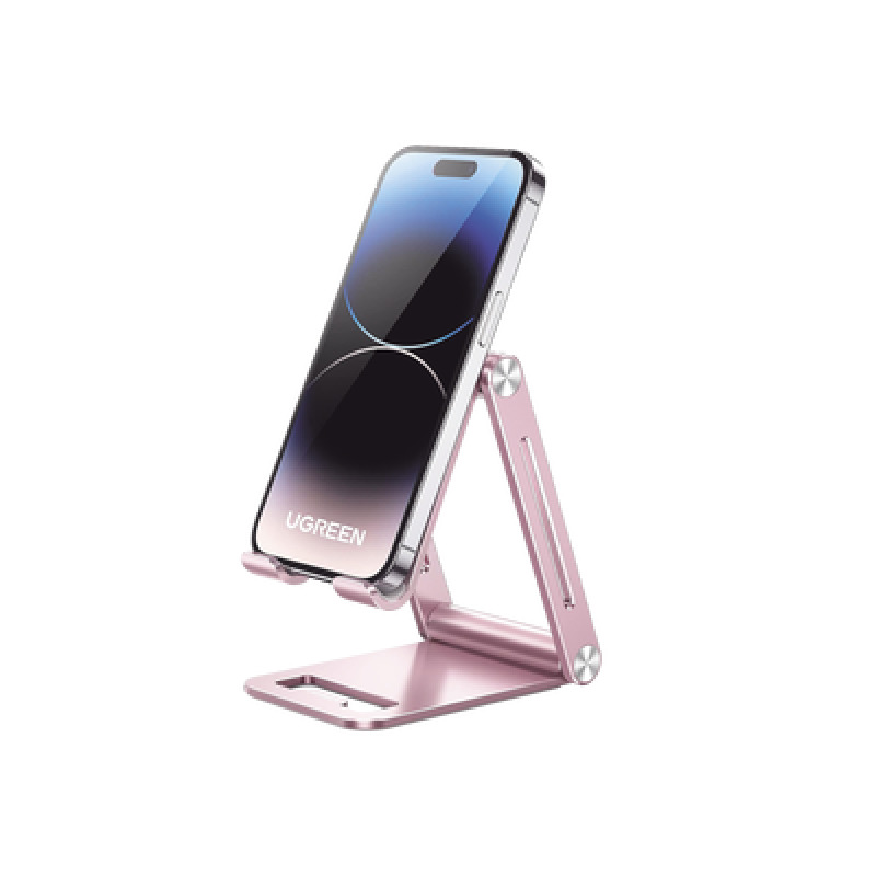 Soporte para Teléfono Celular de Aluminio / Angulo Ajustable / Amplia Compatibilidad con dispositivos de 47 a 79 / Antideslizante / Antiarañazos / Plegable / Color Rosa image 2