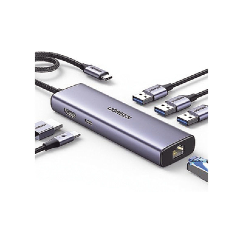 HUB USBC Docking Revodok 6 en 1 | 3 Puertos USBA 30 5 Gbps | USBC PD 100W | HDMI 4K30Hz | Entrada 1 RJ45 Gigabit Ethernet | Chip de Última Generación | Potente Disipación de Calor |  Caja de Aluminio