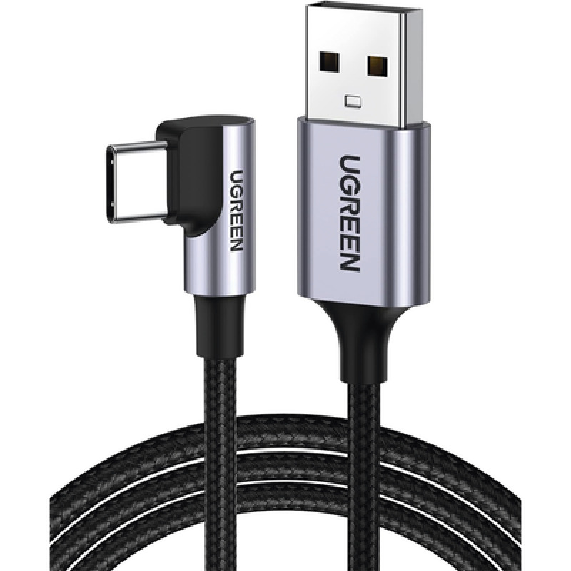 Cable USBA a USBC | 2 Metros | Conector con Ángulo Recto de 90 | Carga Rápida de hasta 60W | 480 Mbps | PD30 | QC /30/20 | FPC | AFC | Protección Integrada| Caja de Aluminio | Nylon Trenzado | Color Negro image 2