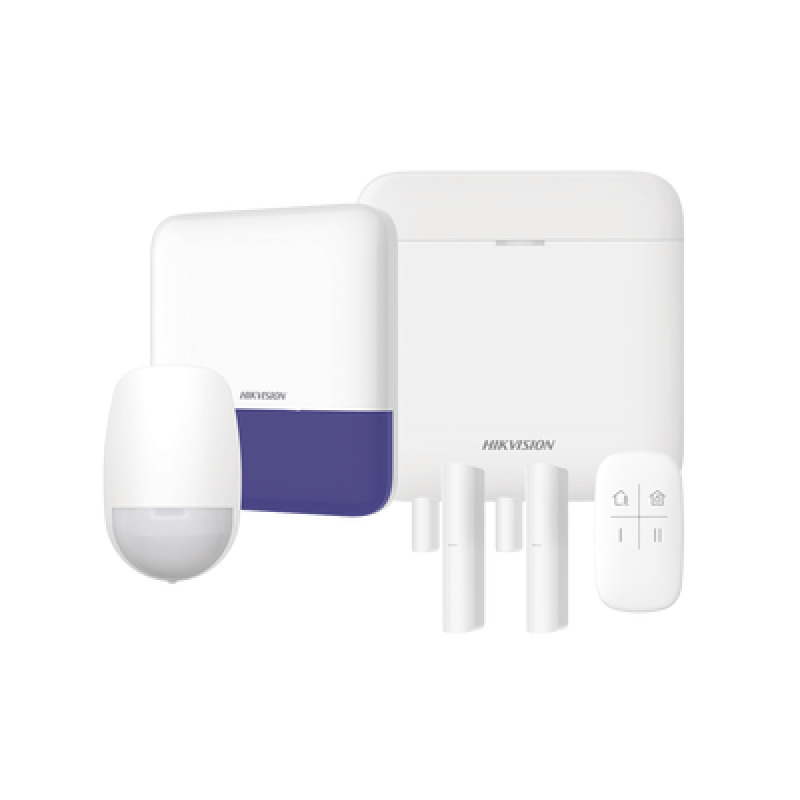 AX PRO KIT de Alarma AX PRO / Incluye 1 Hub con bateria de respaldo / 1 Sensores PIR / 2 Contactos Magnéticos / 1 Control Remoto / 1 Sirena Inalambrica Exterior / WiFi / Compatible con HikConnect P2P