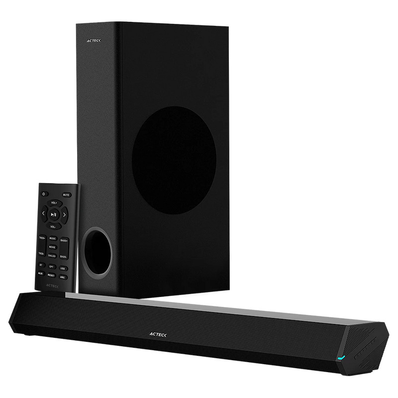 BARRA DE SONIDO ACTECK DYNAMIC TRIM BS670 / SUBWOOFER / SONIDO ESTEREO / 70 W RMS / BLUETOOTH + HDMI ARC + OPTICO + AUX 3.5MM + USB / LED INDICADOR / CONTROL INCLUIDO / NEGRO / AC-935913