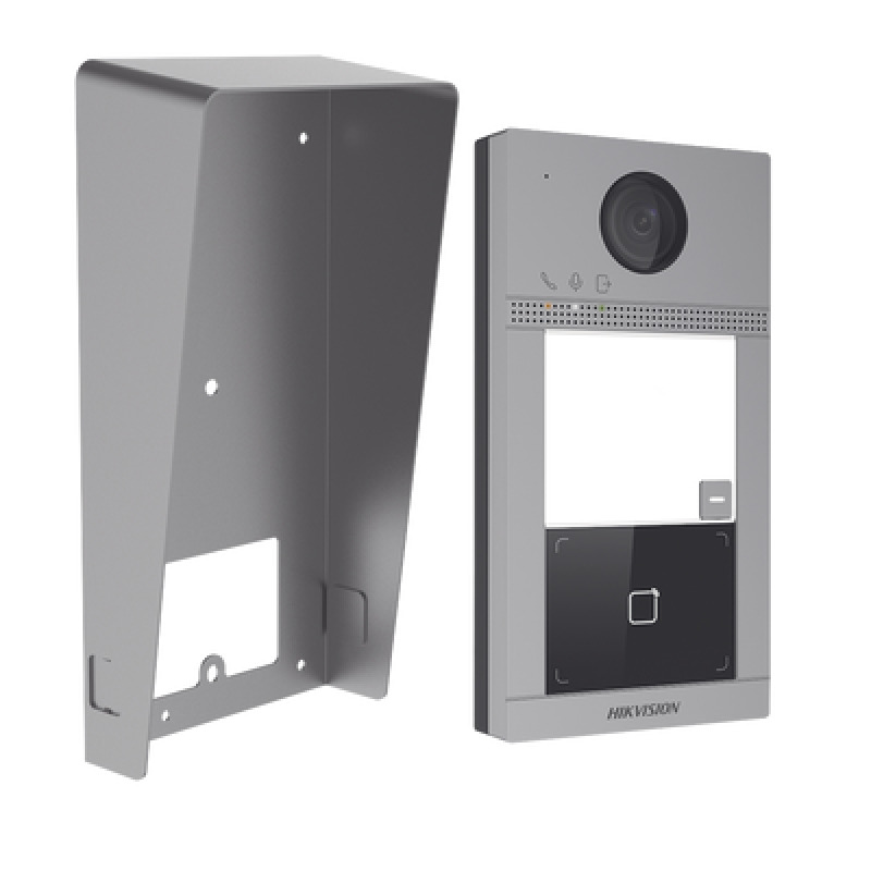 Kit Videoportero  Carcasa protectora IP 2 Megapixel / Llamada y Apertura Remota desde App HikConnect / PoE / Exterior IP65  Antivandalico IK08 / 1 Departamento / Apertura con Tarjeta / Soporta 2 Puertas y hasta 6 Monitores