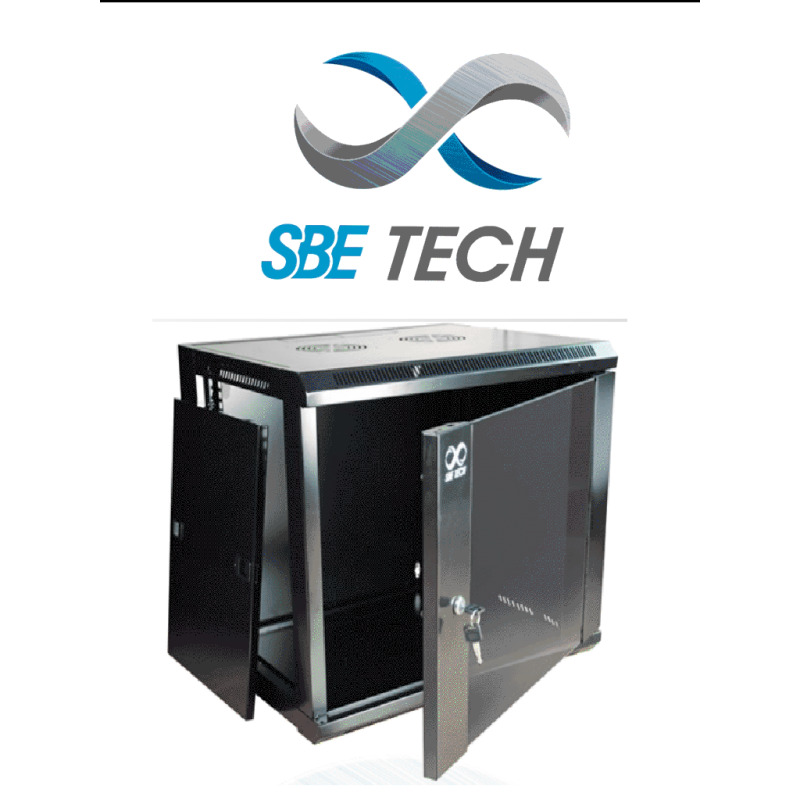 SBETECH GNLPAR16URP - Gabinete de pared de 16UR / Ancho 600mm, profundo 600mm, alto 850mm / Paneles laterale desmontables / Puerta delantera de cristal templado 5mm / Puerta trasera de Acero SPCC 1.2MM