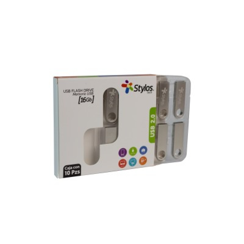 Kit 10 Memorias USB Stylos ST100 16GB Conexion Tipo A 2.0 Metalica Plata image 2
