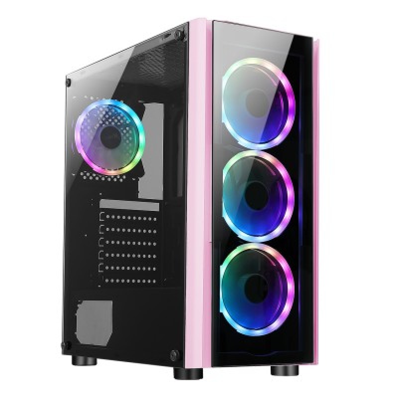 GABINETE XZEAL (XZCGB12P) XZ110-1, MICRO ATX,PANEL VIDRIO,1*USB 3.0,1*USB 2.0,3*VENTILADOR RGB,ROSA image 2