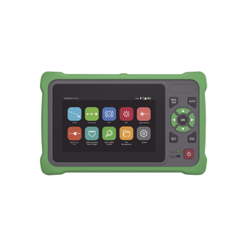 OTDR Touch para Pruebas en los Enlaces de Fibra Óptica / Longitudes de onda  1310nm y 1550nm / Función VFL 10mW / Función OPM / Función de Mapeo de cables de Red RJ45 / Recargable / Distancia de prueba de hasta 260km image 2