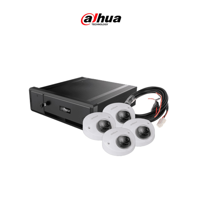 DAHUA PAQUETE IP MÓVIL - Paquete de solución móvil IP que incluye: 1 grabador móvil IP de 8 canales, 4 cámaras IP domo de 2 MP (1080p) y el cable extensor de alimentación, Compatible con el software Mobile Center