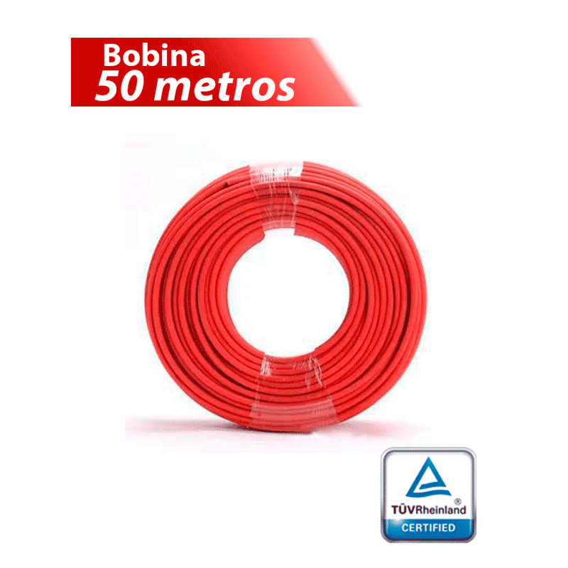 Cable Fotovoltaico TUV H1Z2Z2-K - Carrete 50 metros lineales Cable Fotovoltaico Color 6mm2/ Calibre 10AWG / Cubierta libre de halógenos cero propagación de llama / 1.0/1KVAC, 1500DC / MAX VOLTAJE 1800 VDC