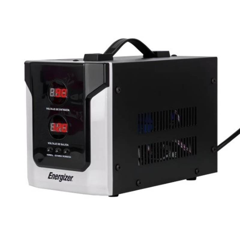 Regulador Energizer ERENRLB15VA de 1500 VA 900 Watts línea blanca 2 contactos aterrizados corriente 10A 90-145 V