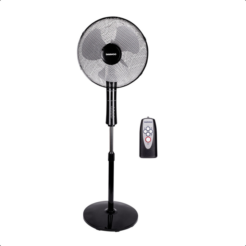 Ventilador 16 pulg. Daewoo DI-1689AXK de pedestal 3 velocidades base redonda altura del soporte ajustable 127V 60Hz 45W rejilla seguridad