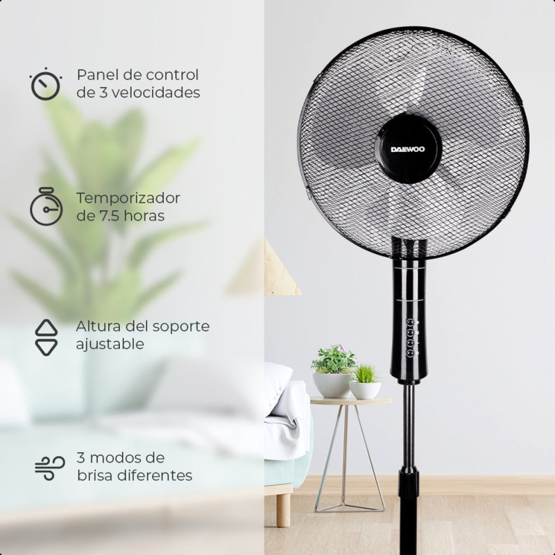 Ventilador 16 pulg. Daewoo DI-1689AXK de pedestal 3 velocidades base redonda altura del soporte ajustable 127V 60Hz 45W rejilla seguridad image 5