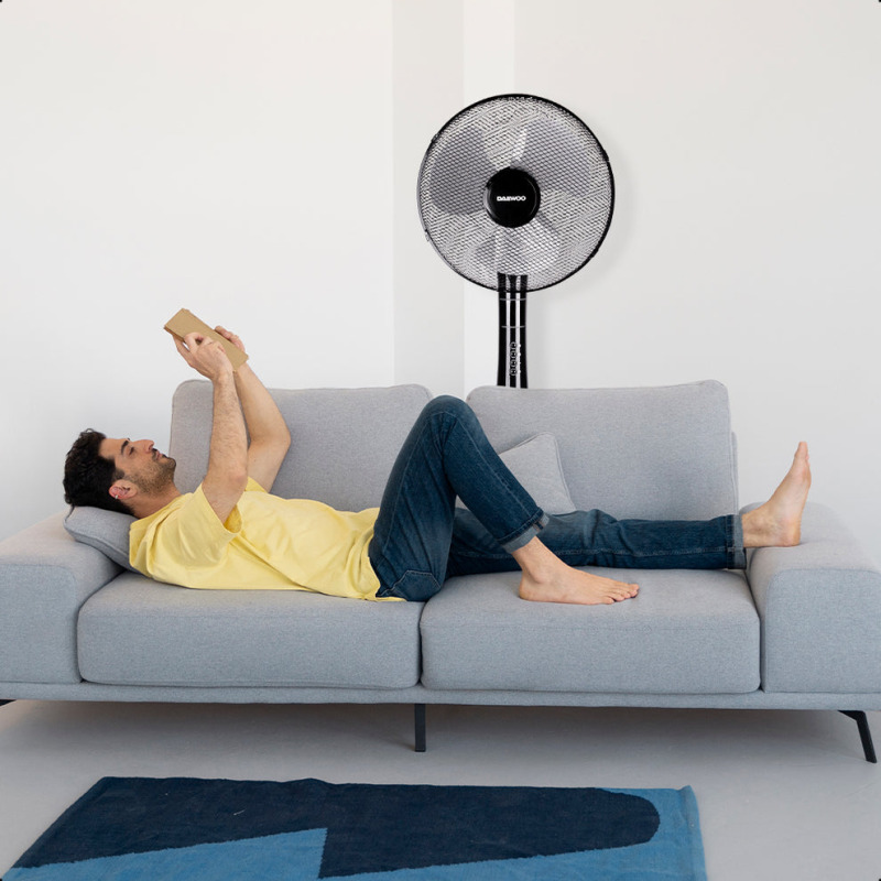 Ventilador 16 pulg. Daewoo DI-1689AXK de pedestal 3 velocidades base redonda altura del soporte ajustable 127V 60Hz 45W rejilla seguridad image 6
