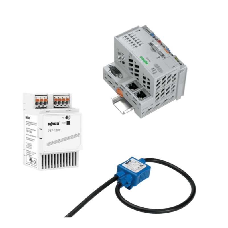Sistema de Medición y Control de Potencia / 3 Fases 690 VAC / Controlador PFC200 / Fuente Conmutada 24VDC / Módulo Conmutador 16A / Terminales Fusibles / Rail DIN 35x75 mm
