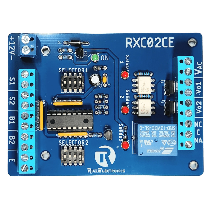 Controlador de Esclusas 2 Puertas / Alimentación 12VDC / Temporizadores Programables 030 seg / Entradas NC y NA / Salidas de Pulso 2 seg / Función Emergencia