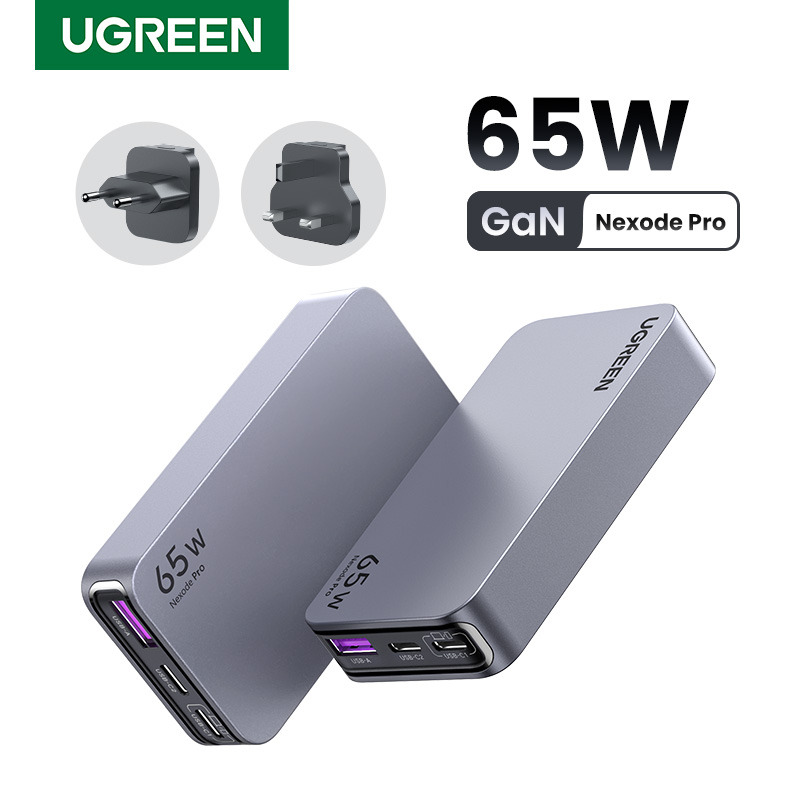 Cargador Rápido GaN 65W UGREEN / 2 Puertos USBC  1 Puerto USBA / Tecnología GaN / Carga Rápida PPS PD 30 QC 40 / Compatibilidad Universal 100240V / Diseño Compacto