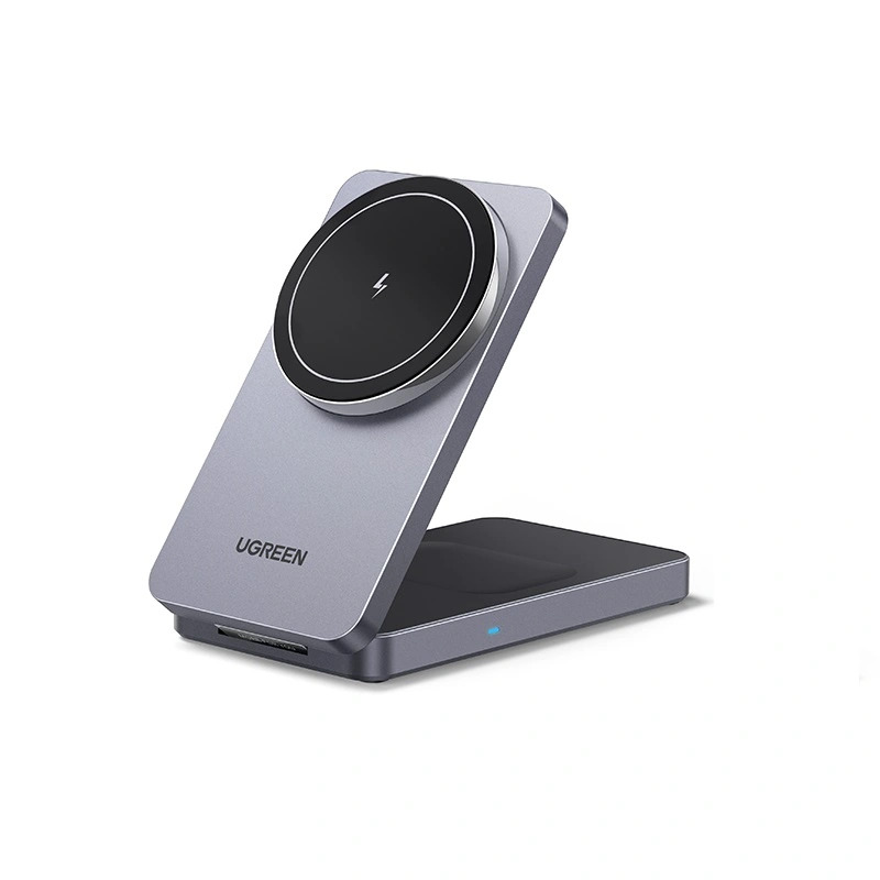 Cargador Inalámbrico 2 en 1 20W / Tecnología Qi2 15W Certificada / Carga Simultánea iPhone y AirPods / Ángulo Ajustable 70 / Diseño Plegable y Portátil / Compatibilidad Universal