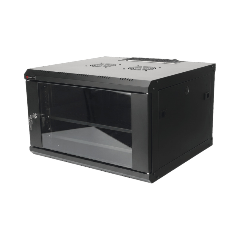 Gabinete de Pared PRECISION 19 in 6UR 455mm  Cristal Templado Incluye 2 Ventiladores y Panel Cepillo