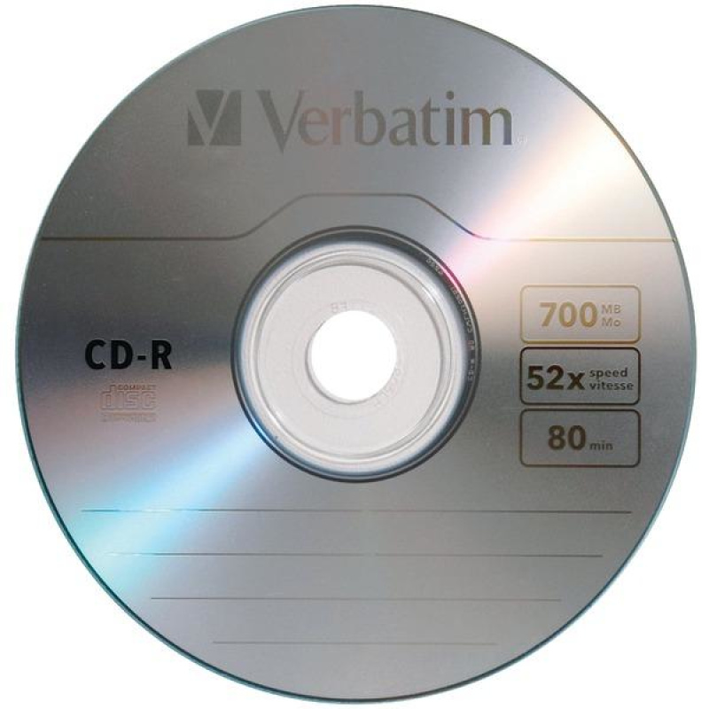 CD-R 80/700 MB 52X Verbatim con marca en la superficie caja de 50pz