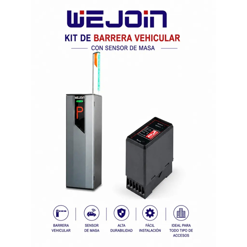 WEJOIN WJNSBG101HR34LEDDG102 - Kit de Barrera Vehicular Derecha con brazo de 4 Metros con Led Modelo WJNSBG101HR34LED con Sensor de Masa Gratis