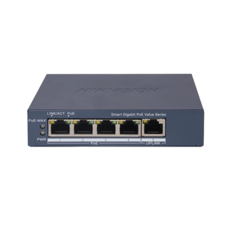 Switch Gigabit PoE / Administrable / 4 Puertos 1000 Mbps PoE / 1 Puerto 1000 Mbps Uplink / Configuración Nube HikPartnerPro / Modo Extendido hasta 300 Metros / 45 Watts