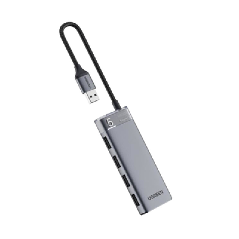 HUB USBA 32 Gen1 4 EN 1 | 4 Puertos USBA 5Gbps | Carcasa ABS  PC | Soporta OTG | Luz Indicadora LED | Cable de Nylon Trenzado de 20cm Mas de 20000 flexiones | Interfaz Niquelada | Color Gris Metalizado