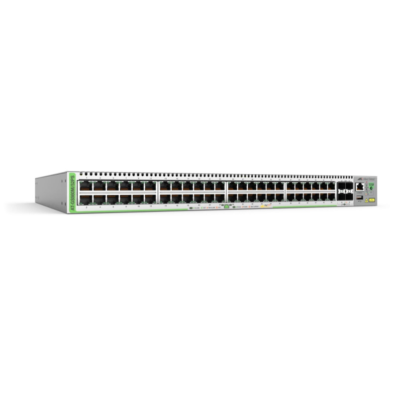 Switch PoE Administrable CentreCOM GS980M Capa 3 de 48 puertos 10/100/1000Mbps 4 SFP Gigabit 740 W