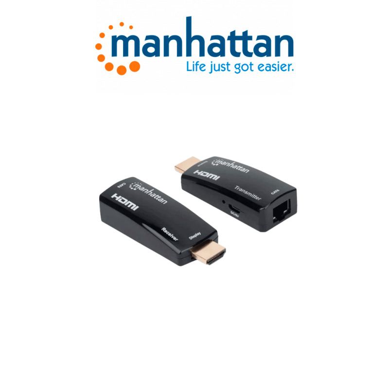 MANHATTAN 207539 - Kit Extensor compacto de HDMI sobre Ethernet 60m / Extiende las distancias de la señal de 1080p@60Hz hasta 60 m (196 pies) con un solo cable Ethernet Cat6, Transmisor y Receptor, Power over Cable, Diseño Ultra Delgado, Negro image 3