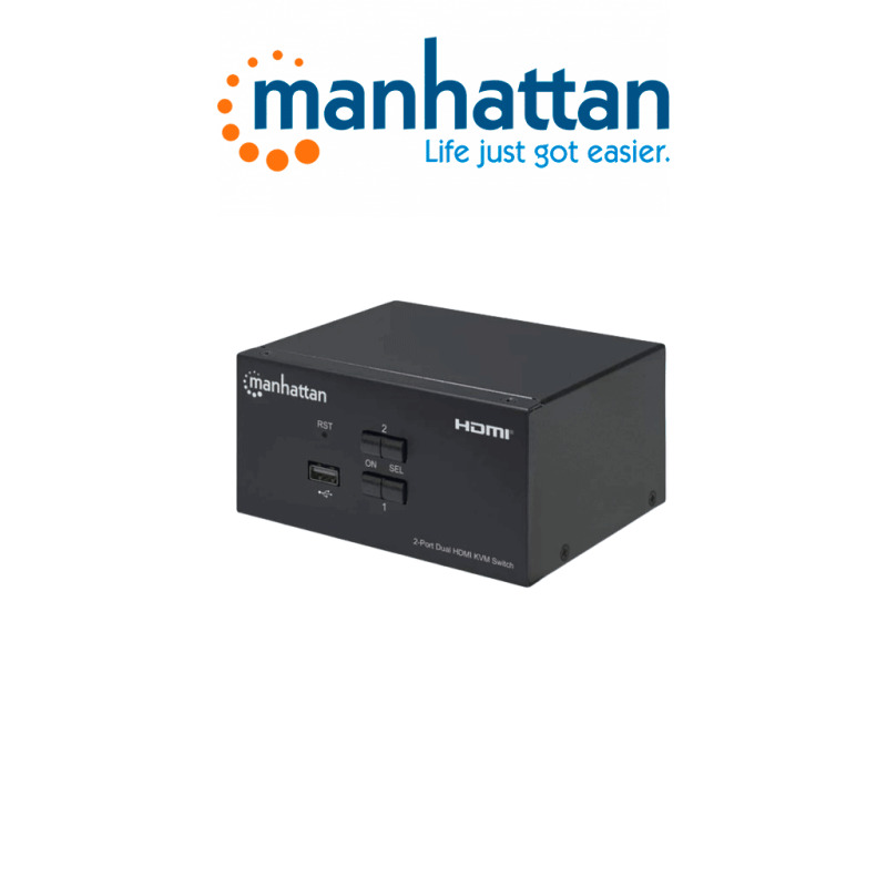MANHATTAN 153522 - Switch KVM HDMI de 2 puertos para dos monitores / Conexiones HDMI de doble pantalla, 4K@30Hz, conexiones USB, conexiones de audio y micrófono de 3.5 mm, hub USB 2.0, negro image 2