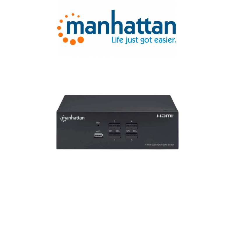 MANHATTAN 153539 - Switch KVM HDMI de 4 puertos para dos monitores / Conexiones HDMI para dos monitores, 4K@30Hz, conexiones USB, conexiones de audio y micrófono de 3.5 mm, hub USB 2.0, negro image 3