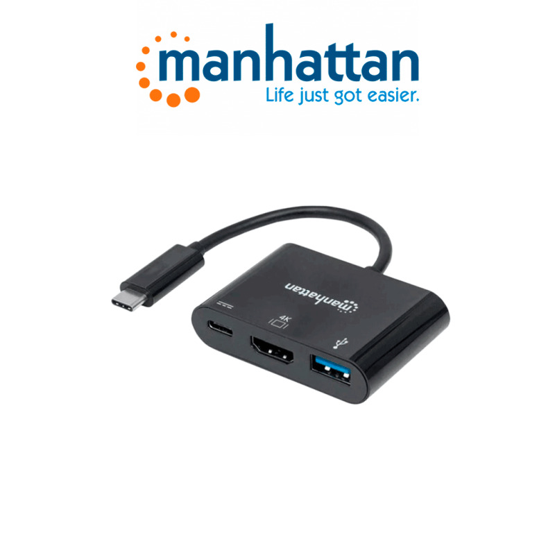 MANHATTAN 152037 - Estación Docking  HDMI Convertidor USB Tipo-C SuperSpeed, USB 3.1 Tipo-C Macho a HDMI, USB Tipo-A y USB Tipo-C Hembras, Convertidor multipuertos, Negro image 3