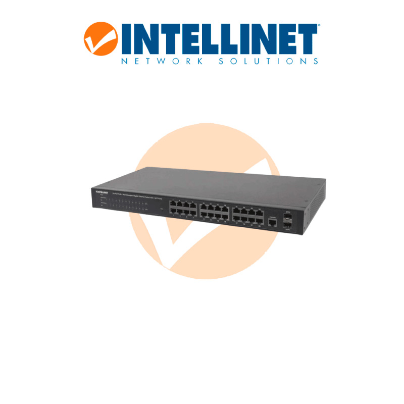 INTELLINET 560559 - Switch Administrable por Web Gigabit Ethernet de 24 puertos PoE+ y 2 puertos SFP / 24 puertos PoE / Power over Ethernet estándares IEEE 802.3at/af (PoE+/ PoE), 2 puertos SFP, Endspan, para montaje en rack de 19"
