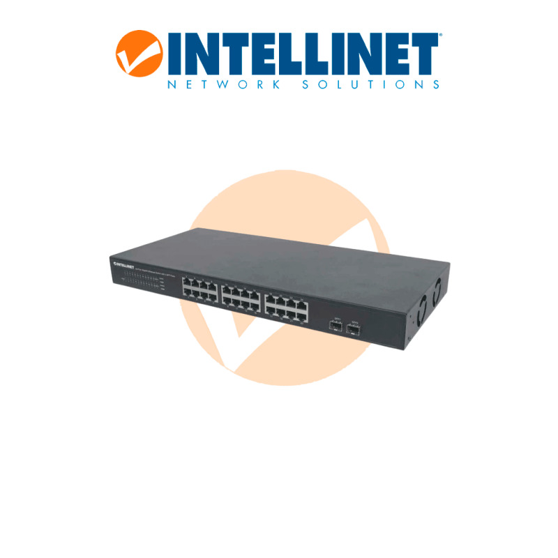 INTELLINET 561044 - Switch de 24 Puertos Gigabit Ethernet con 2 puertos SFP / 10/100/1000 Mbps RJ45 + 2 puertos SFP, IEEE 802.3az (Energy Efficient Ethernet), para montaje en rack de 19", chasis metálico