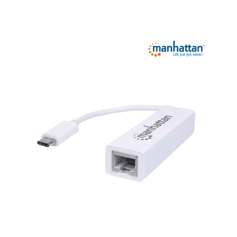 MANHATTAN 507585 Adaptador de USB Tipo C a Red Gigabit USB SuperSpeed 3.2 Generación 1; 10/100/1000 Mbps Gigabit Ethernet