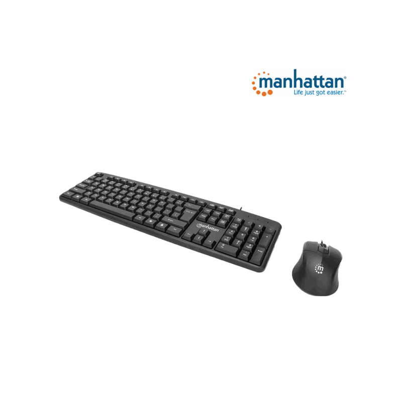 MANHATTAN 178464 Juego de teclado y mouse óptico, cableados Teclado con cable y ratón óptico con cable, negro