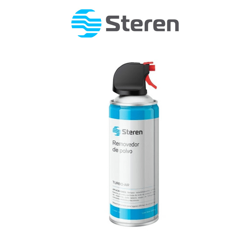STEREN TURBOAIR - Bote de aire comprimido / Removedor de polvo / Para realizar mantenimientos y remover polvo de DVRs, NVRs, Fuentes con distribuidor, Etc. / 200g  / No es agresivo al medio ambiente / Incluye popote aplicador 