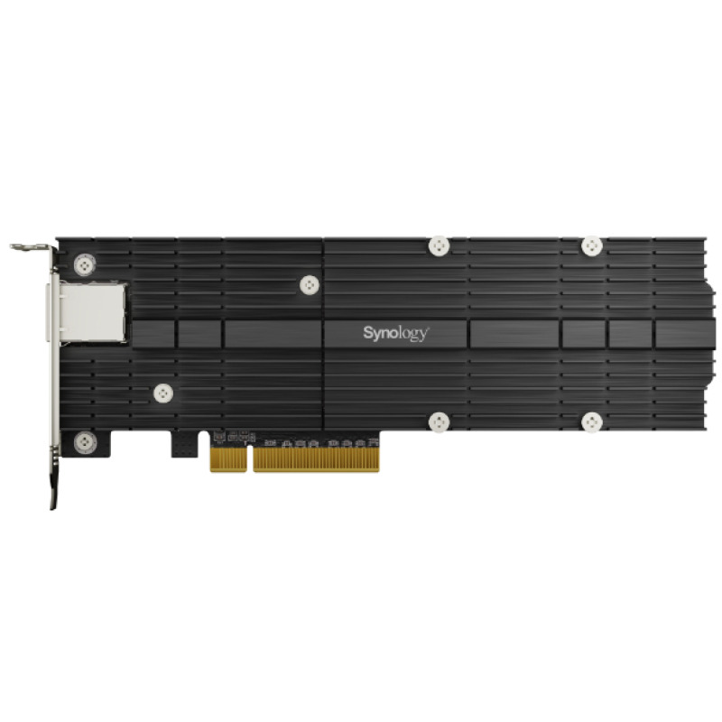 TARJETA SYNOLOGY PCIE 3.0 X8 1 PUERTO DE 10G BASE-T Y 2 RANURAS SSD NVME M.2 2280/22110, TODO EN UNO PARA ACELERAR EL RENDIMIENTO